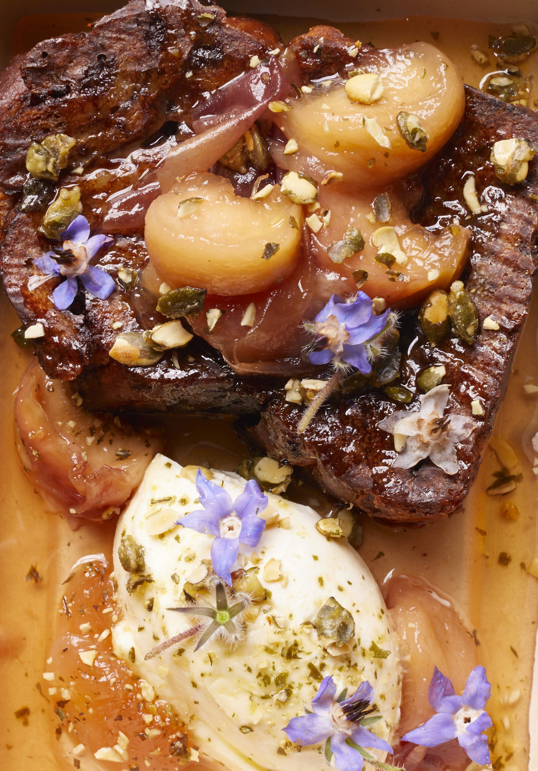 Babka French Toast With Honey Poached Peach & Pumpkin Seed Brittle ...